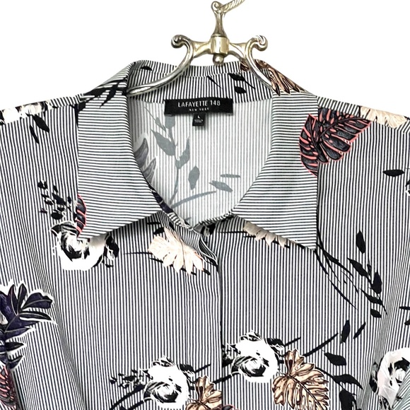 Lafayette 148 Eleni Artisan Bouquet Short-Sleeve Stretch Cotton Midi Dress SizeL - Picture 5 of 14